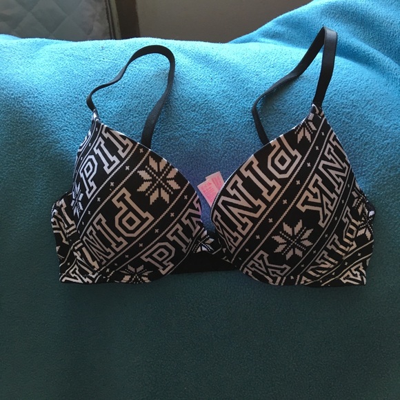 NWOT PINK Wear Everywhere Push Up Name & Snowflake Pattern Underwire Bra - Picture 1 of 11